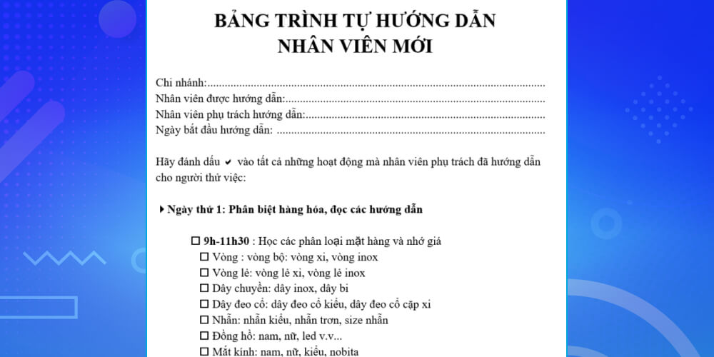 Biểu mẫu số 1 về đào tạo nhân viên mới trên word