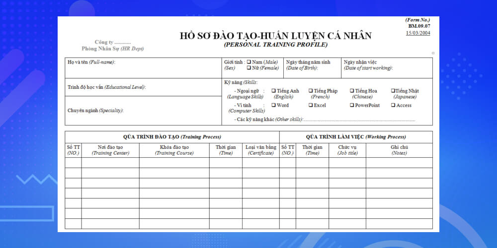 Biểu mẫu số 3 về đào tạo nhân viên mới trên word