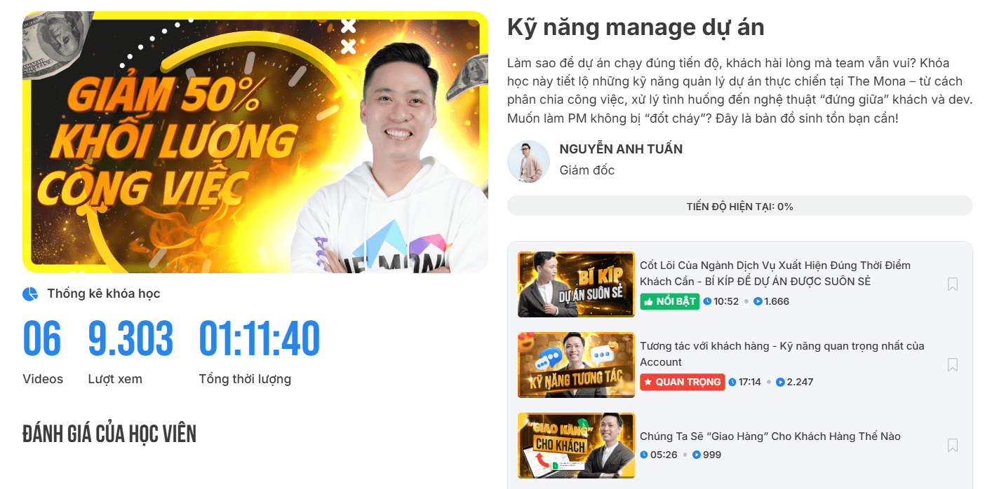 Khóa học quản lý dự án trên MONA SkillHub